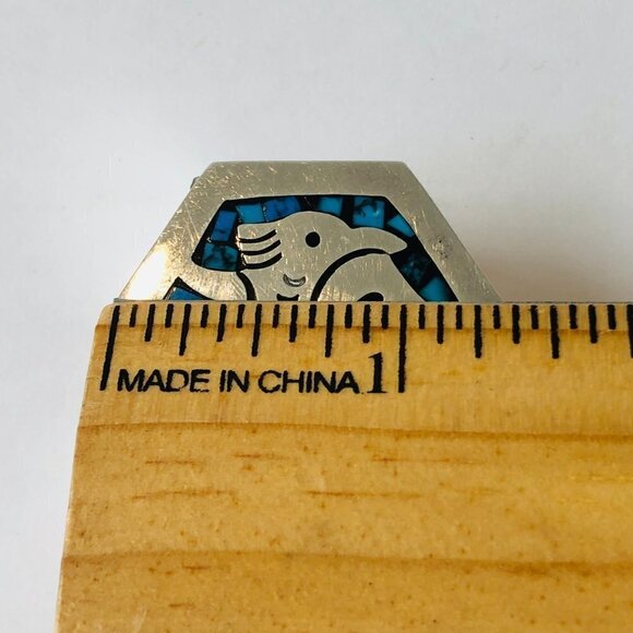 Mexico Native Sterling Pill Snuff Box Mosaic Turquoise Chips Collectible Artisan - Picture 10 of 10